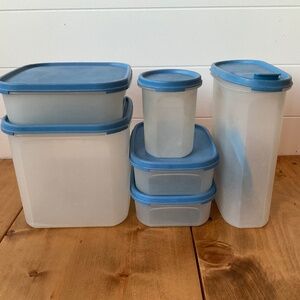 TUPPERWARE MODULAR MATES PANTRY STORAGE CONTANER BUNDLE OF 6 and 7 BLUE LIDS